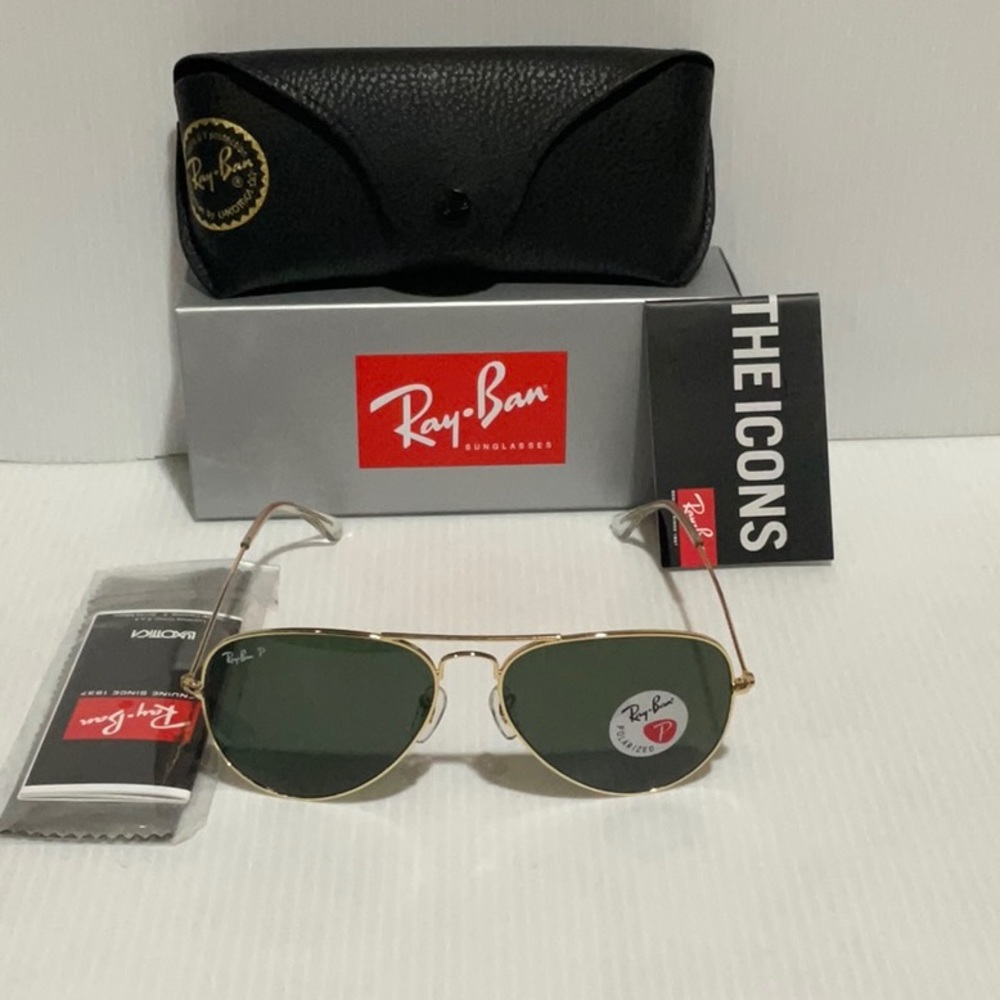 Ray ban sunglasses rb3025 aviator large metal frame green polarized lenses 58mm